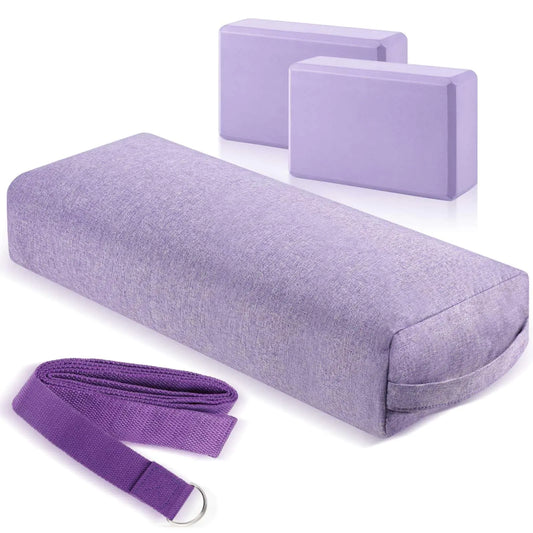 4-Piece Yoga Bolster Blocks Strap Set Purple