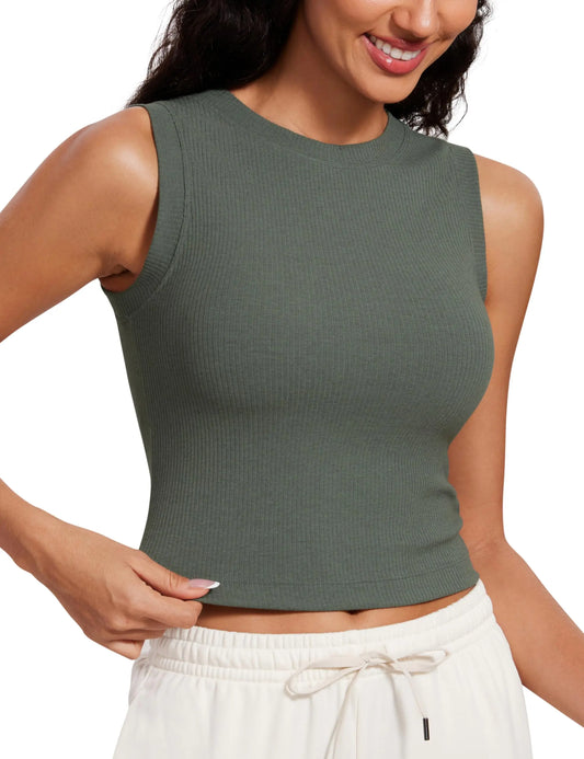 Ribbed High Neck Tank Top